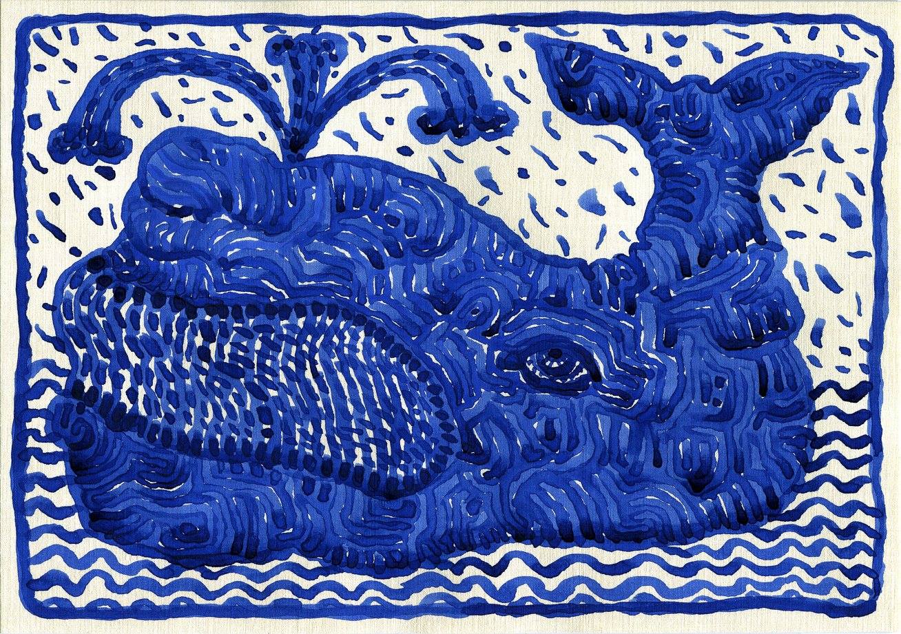 Синий Кит, А-4, бумаг::акрил 3