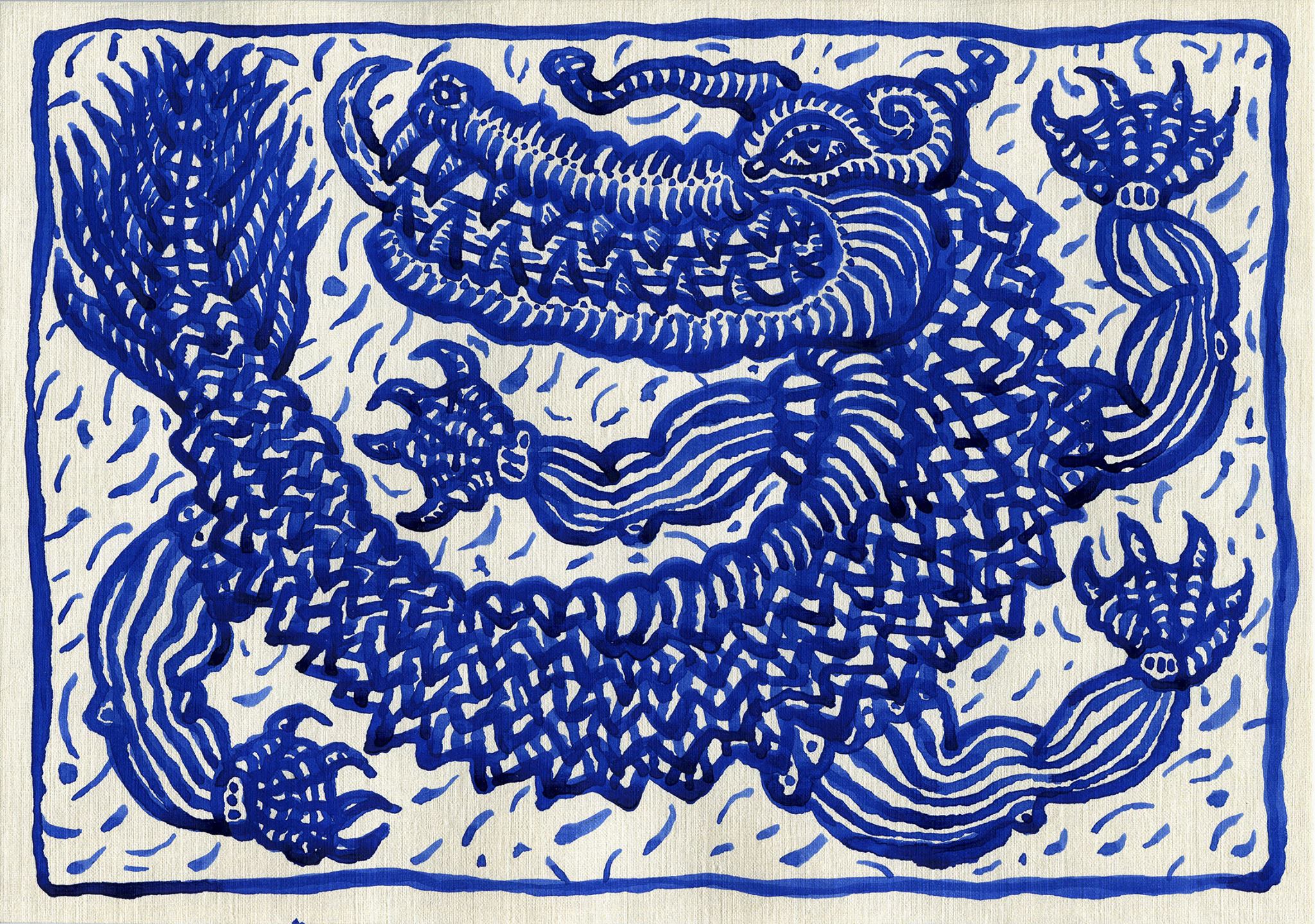 Морской Крокодил, А-4, бумаг::акрил