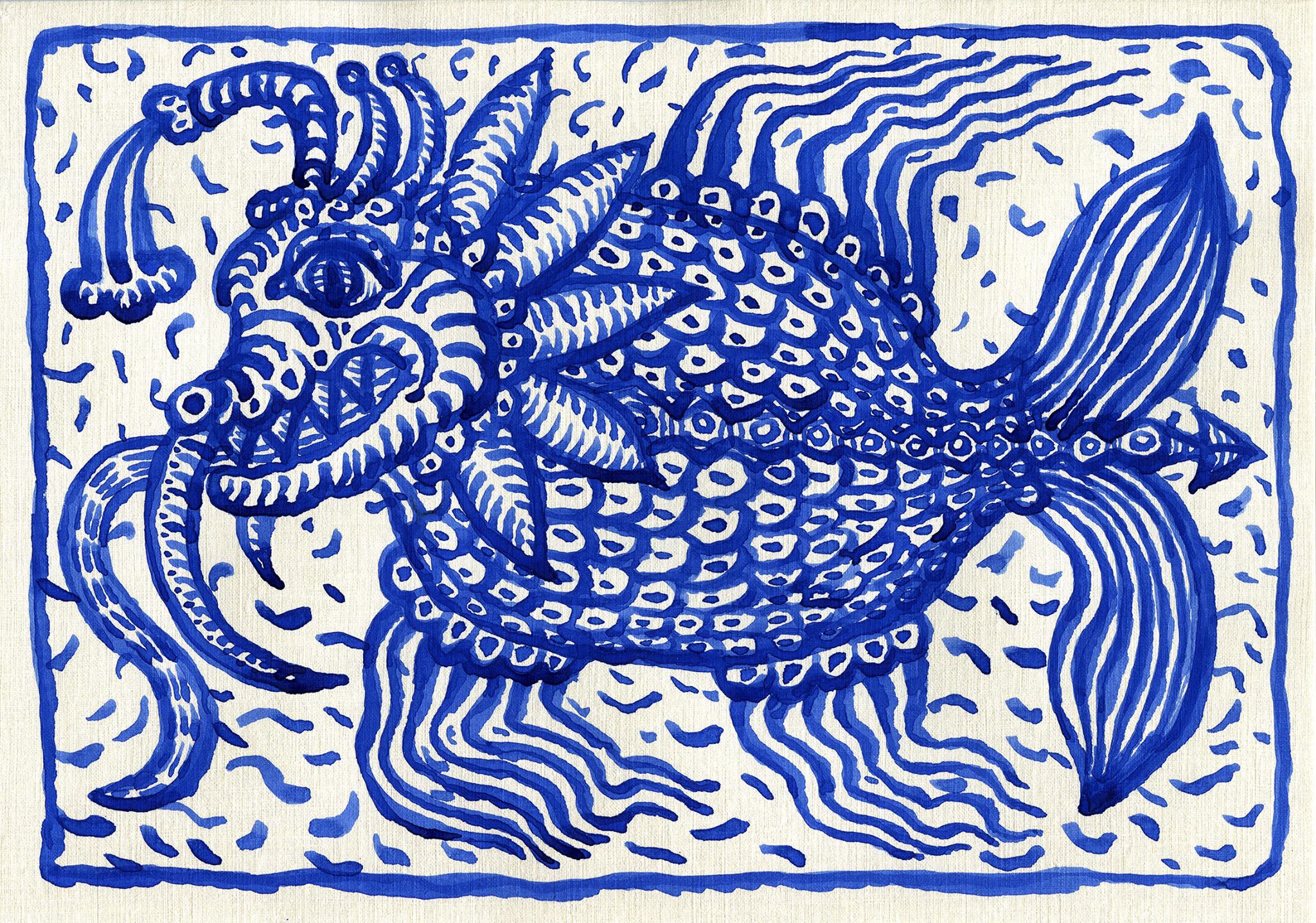 Хищная Рыба, А-4, бумага:акрил